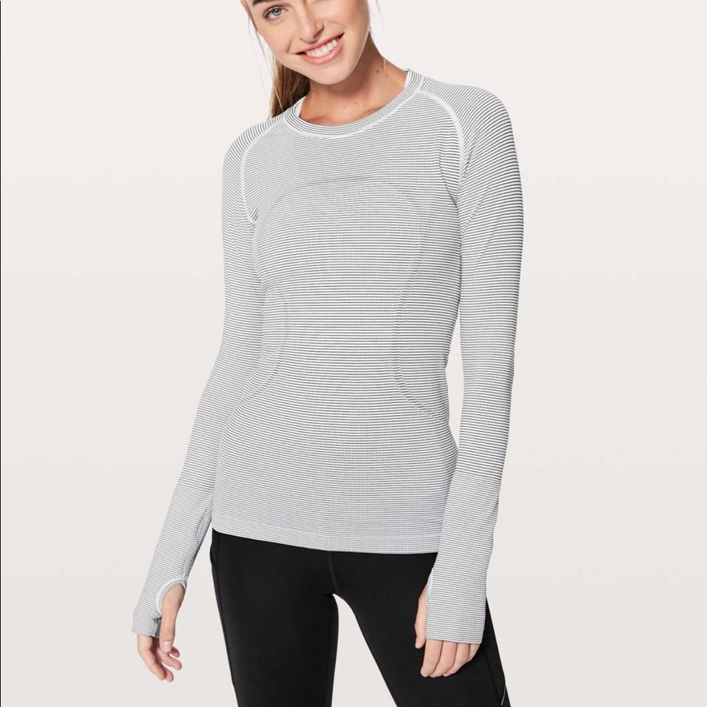 lululemon athletica Gray Striped Long Sleeve Top